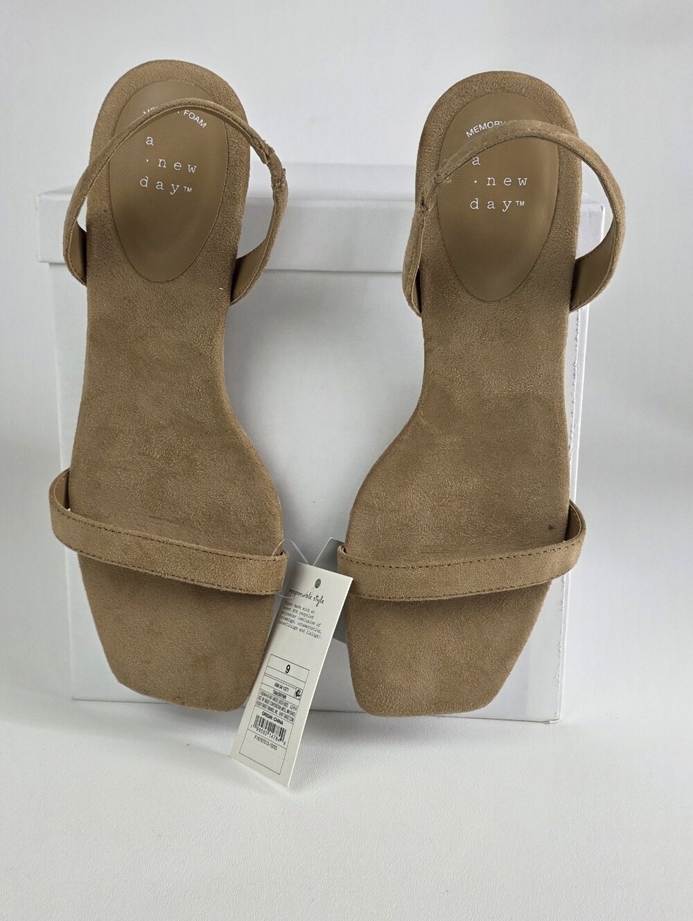 a new day Tan Suede Square Toe Low Heel Sandals!